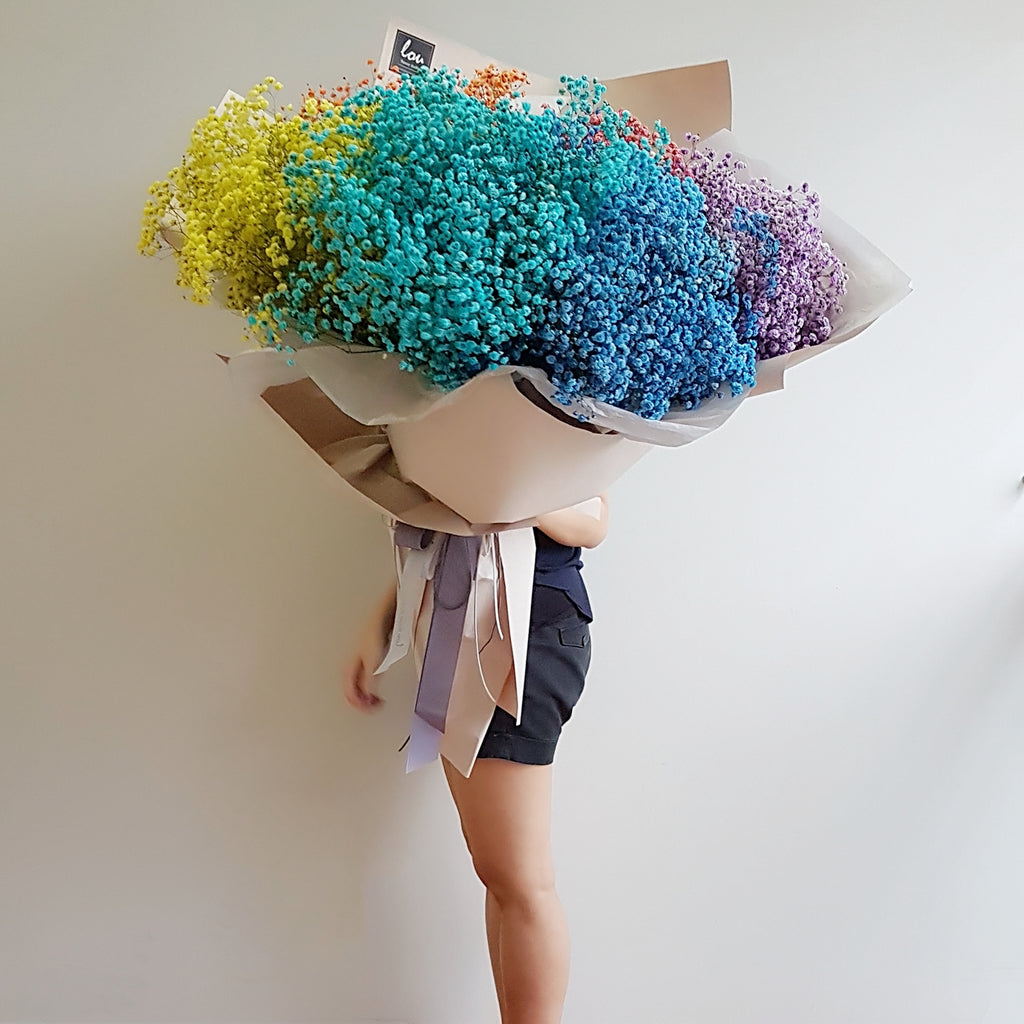 Rainbow baby’s breath bouquet - Lou Flower Studio