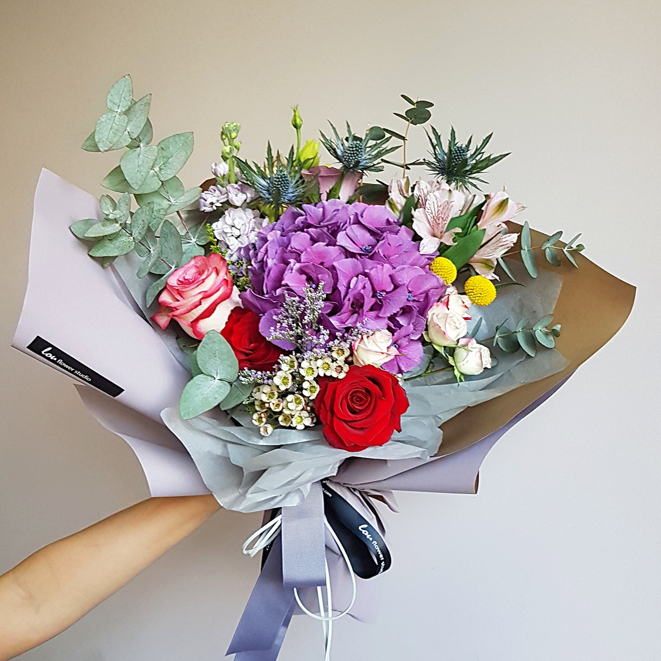 Korean-Style Hydrangea Bouquet in Pastel or Black Wrapping - Lou Flower  Studio